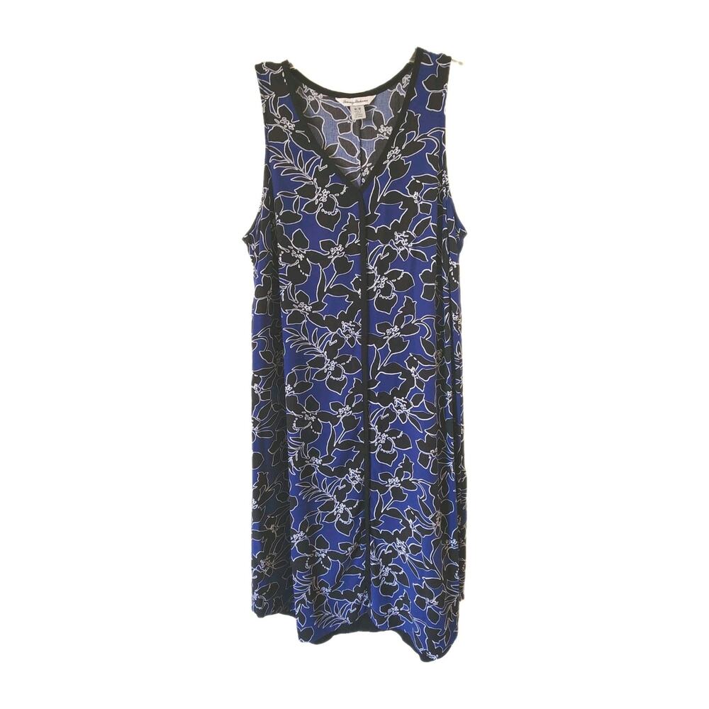 Tommy Bahama Blue Floral Sleeveless Midi Faux Shirt dress Medium Palm Beach